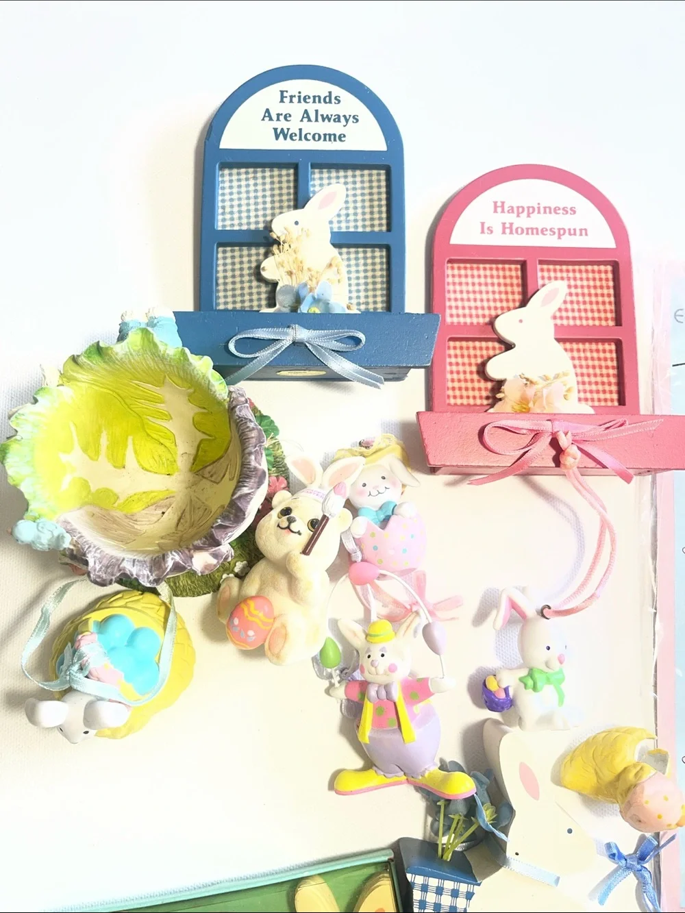 Vintage Easter Decor over 50 pieces bunnies, eggs, ornaments, pastel colors
